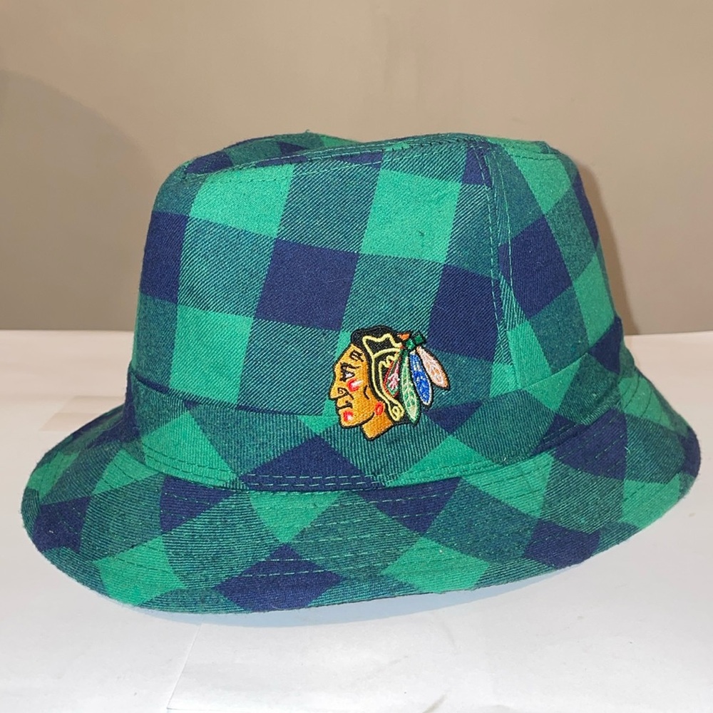 NHL Chicago Blackhawks Authentic Fan Hockey NBC Sports Green Plaid Hat Fedora
